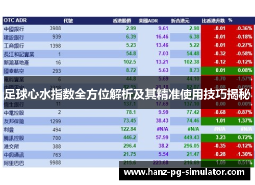 足球心水指数全方位解析及其精准使用技巧揭秘